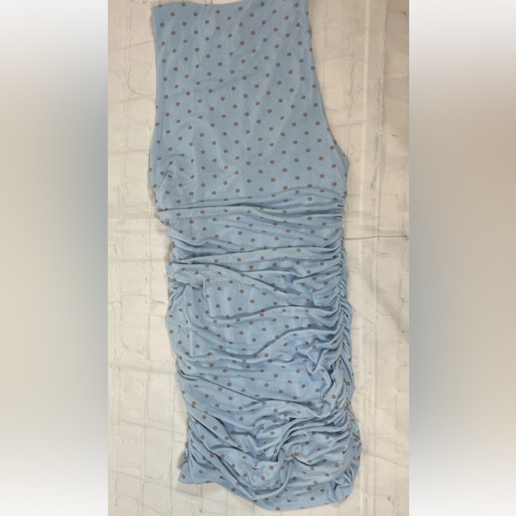 ZARA Blue Polka Dot Mini Dress Ruched V Neck Women’s Size Large NEW - Picture 14 of 14